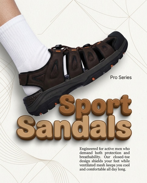 sport sandals, athletic sandals, outdoor sandals, hiking sandals, adventure sandals, closed toe sandals, protective sandals, product launch, minimalist, trustworthy, neutral, brown